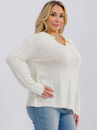 PLUS SIZE LONG SLEEVE V-NECK PULLOVER SWEATER