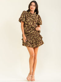 ENTRO WOMEN'S ELASTIC WAIST RUFFLE TIERED FLORAL PRINT MINI SKORTS