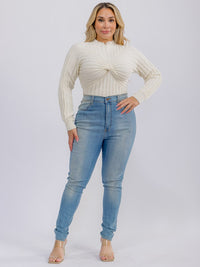 PLUS SIZE LONG SLEEVE FRONT TWIST RIBBED BODYSUIT
