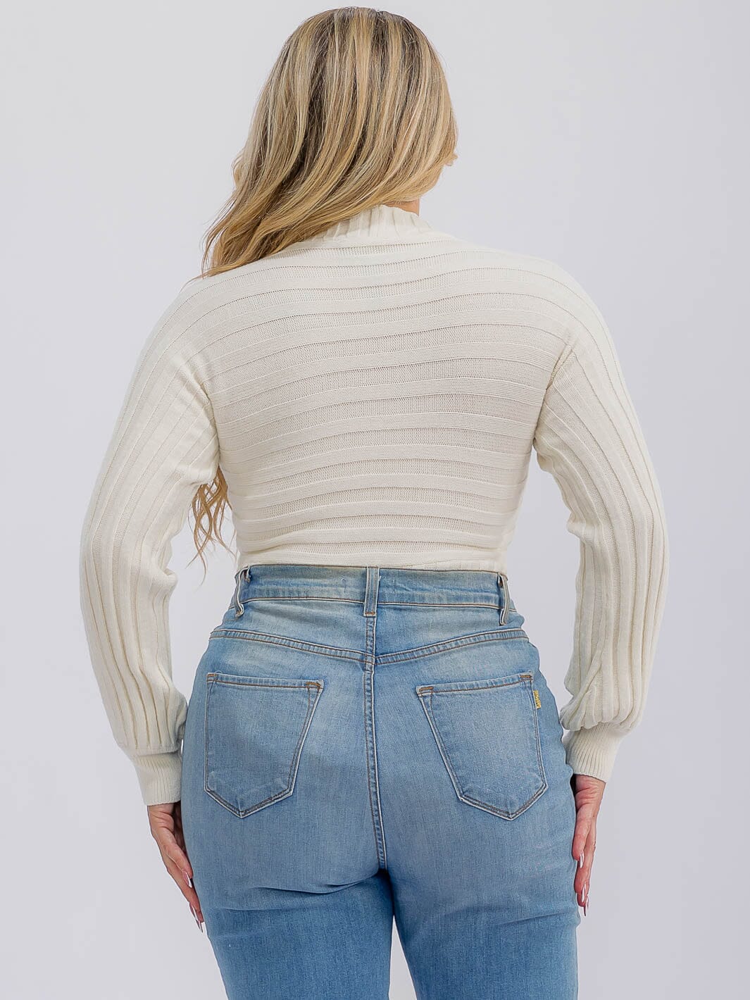 PLUS SIZE LONG SLEEVE FRONT TWIST RIBBED BODYSUIT