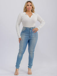 PLUS SIZE LONG SLEEVE V-NECK BODYSUIT