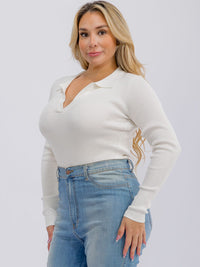 PLUS SIZE LONG SLEEVE V-NECK BODYSUIT