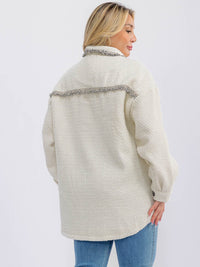 PLUS SIZE LONG SLEEVE BUTTON CLOSURE FRONT POCKETS TWEED JACKET
