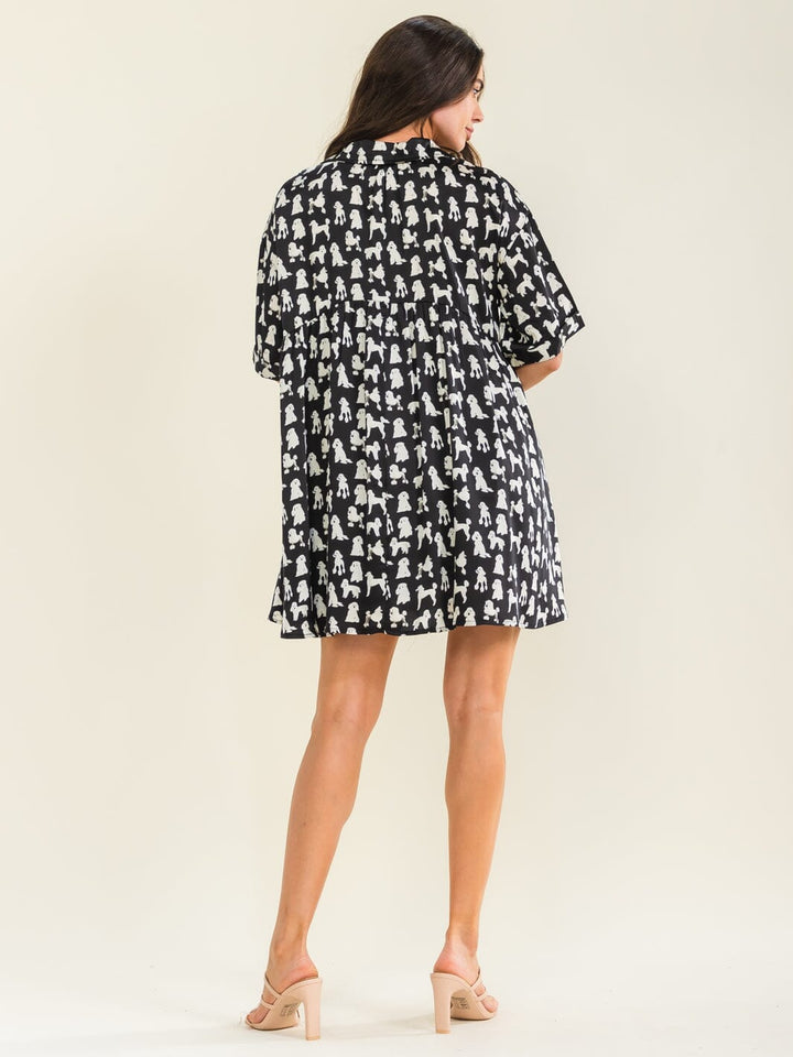 ENTRO WOMEN'S SHORT SLEEVE BUTTON UP POCKETS TUNIC MULTI PRINT MINI DRESS