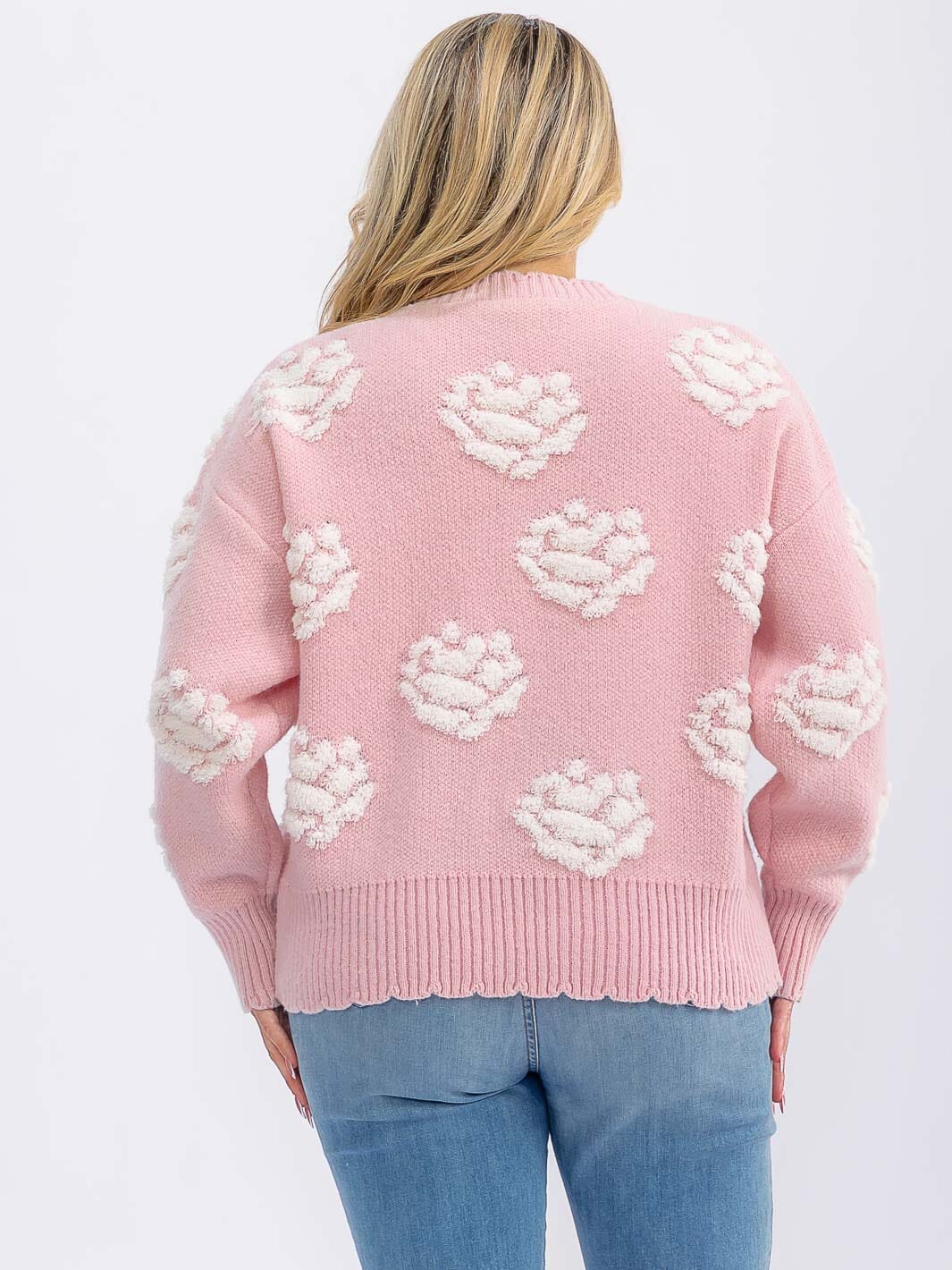 PLUS SIZE LONG SLEEVE BUTTON CLOSURE FLOWER DETAILED SWEATER
