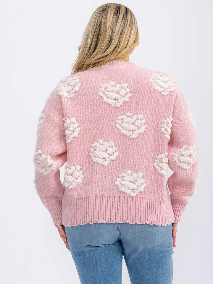 PLUS SIZE LONG SLEEVE BUTTON CLOSURE FLOWER DETAILED SWEATER