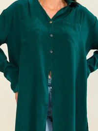 ENTRO WOMEN'S LONG SLEEVE BUTTON UP FRONT POCKETS HIGH-LOW OVERSIZED TOP