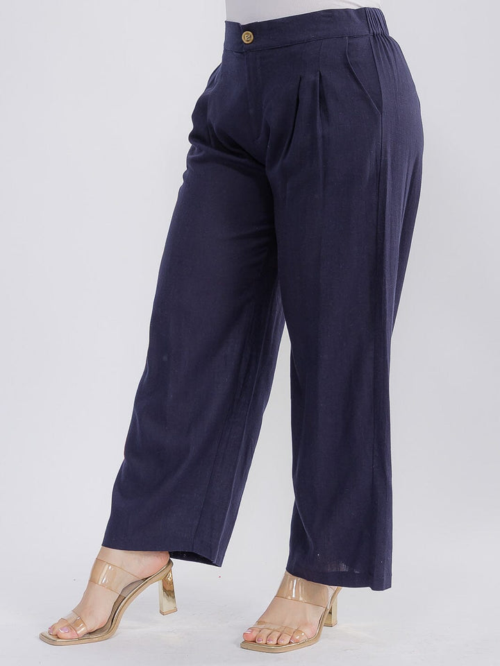 PLUS SIZE BUTTON CLOSURE FRONT POCKETS WIDE LEG PANTS
