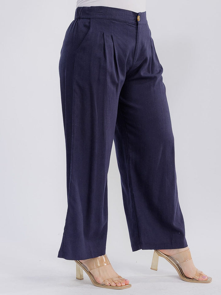 PLUS SIZE BUTTON CLOSURE FRONT POCKETS WIDE LEG PANTS