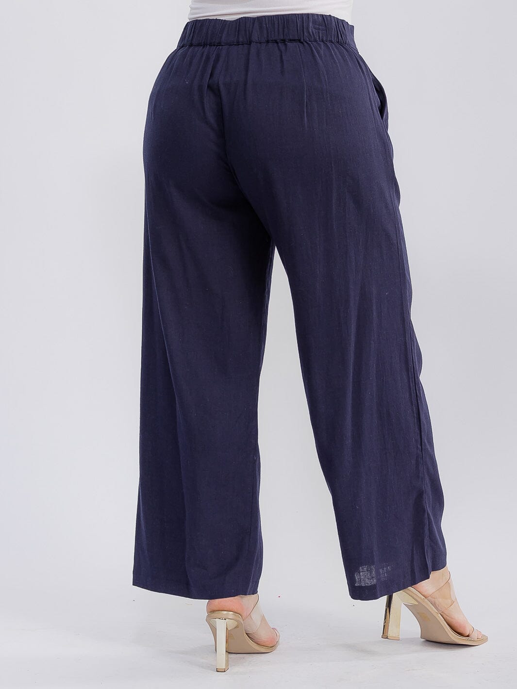 PLUS SIZE BUTTON CLOSURE FRONT POCKETS WIDE LEG PANTS