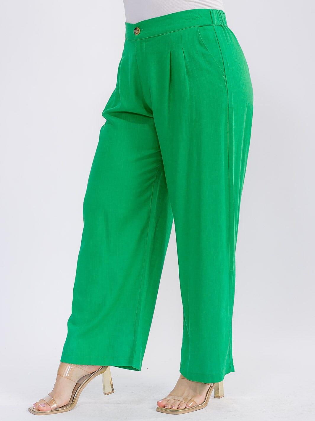 PLUS SIZE BUTTON CLOSURE FRONT POCKETS WIDE LEG PANTS
