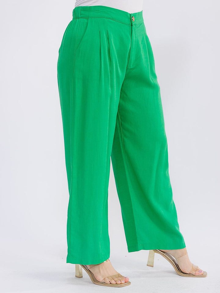 PLUS SIZE BUTTON CLOSURE FRONT POCKETS WIDE LEG PANTS