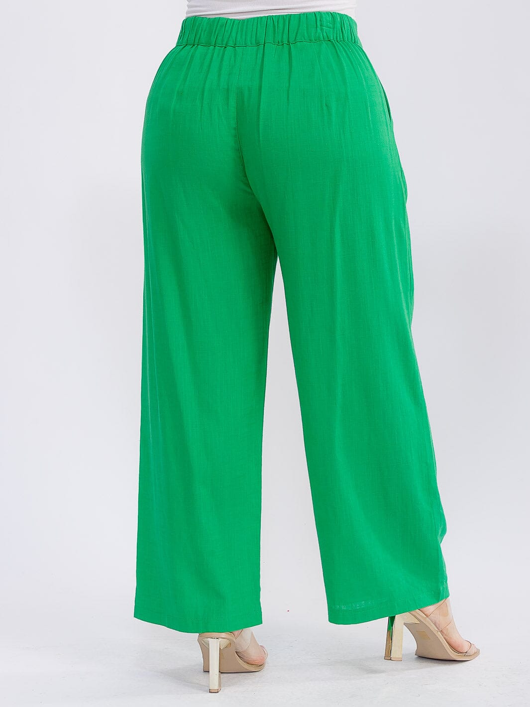 PLUS SIZE BUTTON CLOSURE FRONT POCKETS WIDE LEG PANTS