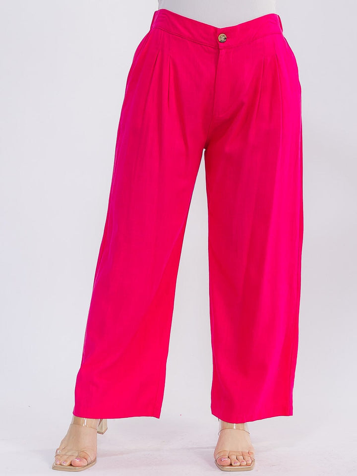 PLUS SIZE BUTTON CLOSURE FRONT POCKETS WIDE LEG PANTS