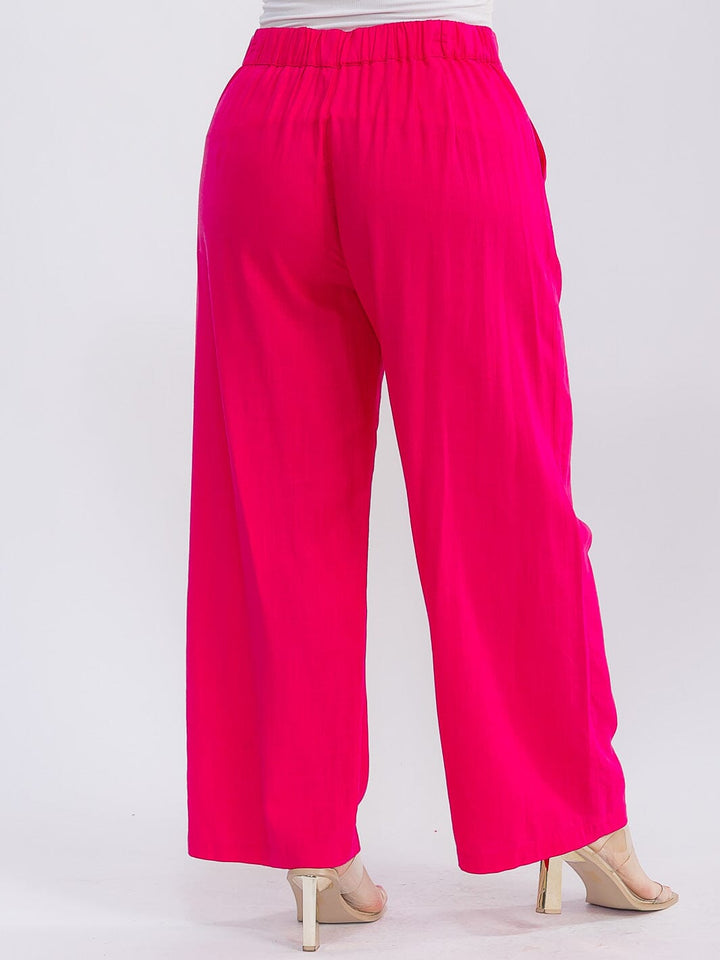 PLUS SIZE BUTTON CLOSURE FRONT POCKETS WIDE LEG PANTS