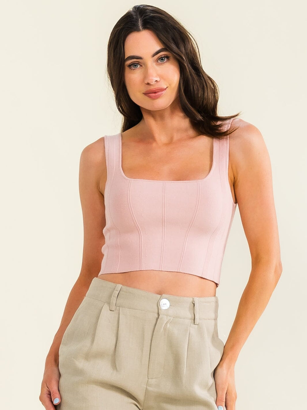 *******WOMEN'S SLEEVELESS SQUARE NECK RIBBED CROP TOP