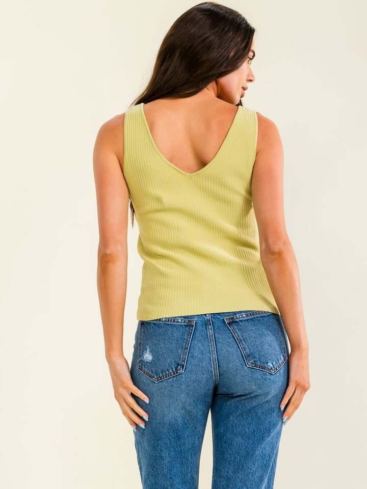 WOMEN'S SLEEVELESS V-NECK RIBBED TANK TOP