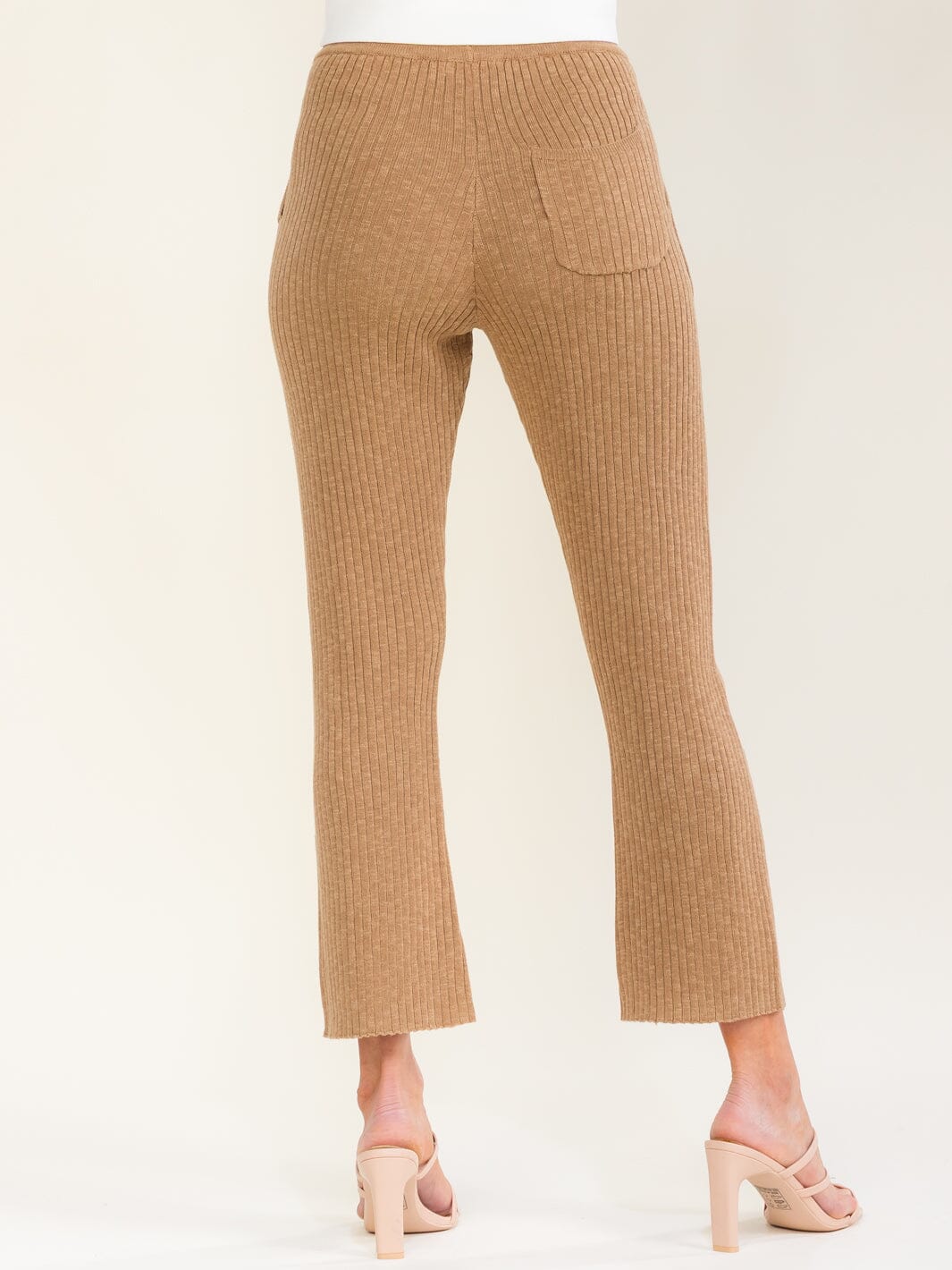 WOMEN'S ELASTIC WAIST FRONT POCKETS RIBBED STRAIGHT LEG PANTS