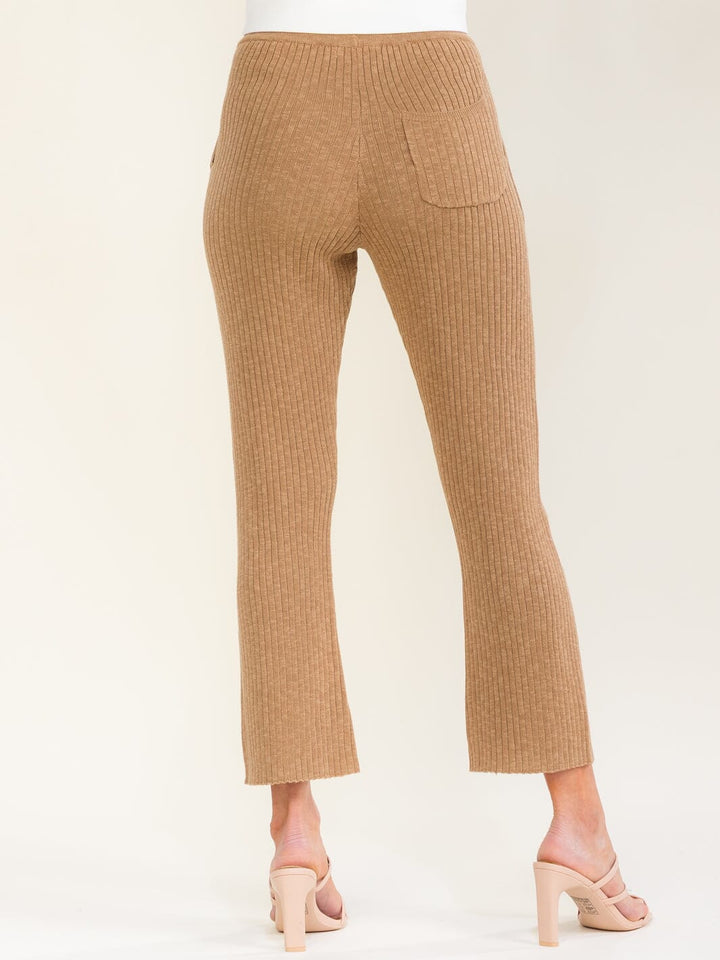 WOMEN'S ELASTIC WAIST FRONT POCKETS RIBBED STRAIGHT LEG PANTS