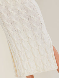 WOMEN'S ELASTIC WAIST CABLE KNIT SIDE SLIT MAXI SKIRT