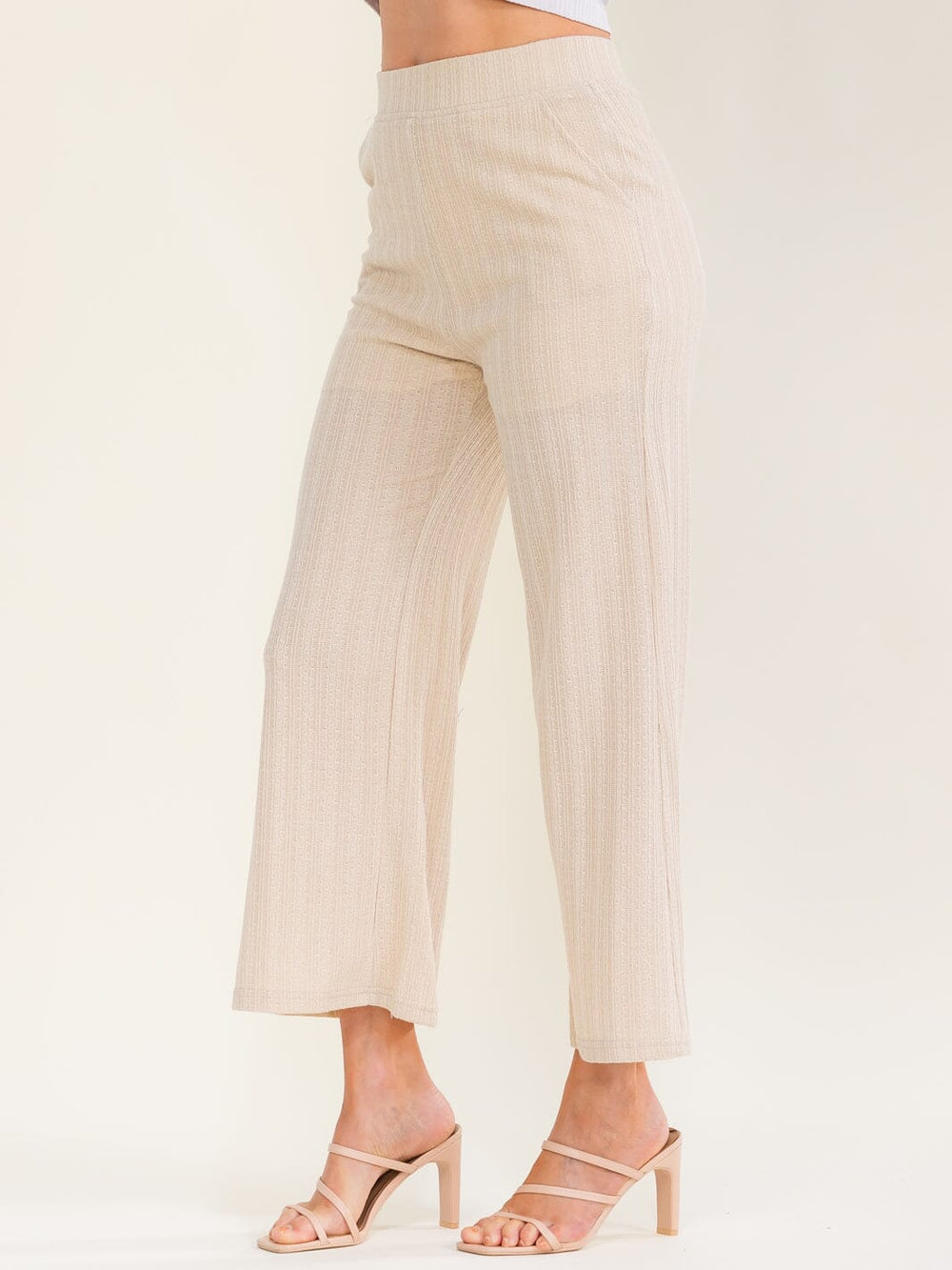 WOMEN'S ELASTIC WAIST FRONT POCKETS WIDE LEG PANTS