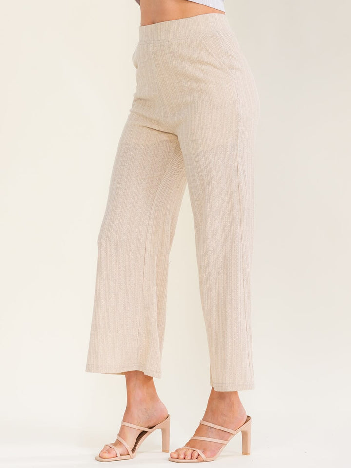 WOMEN'S ELASTIC WAIST FRONT POCKETS WIDE LEG PANTS