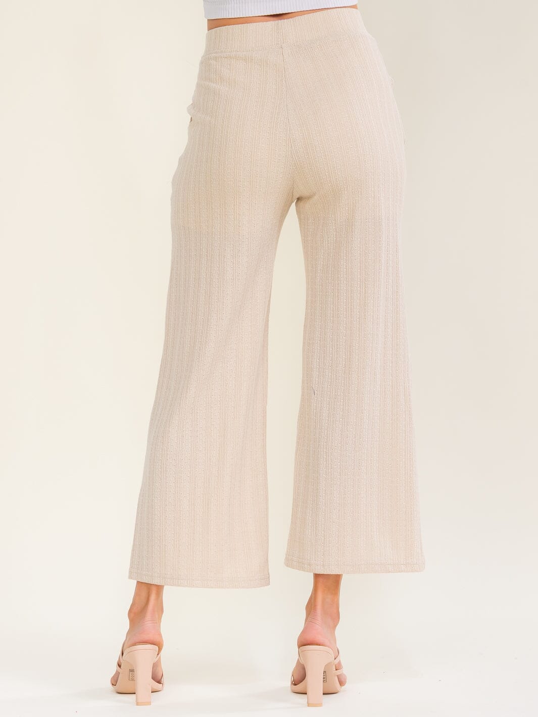 WOMEN'S ELASTIC WAIST FRONT POCKETS WIDE LEG PANTS