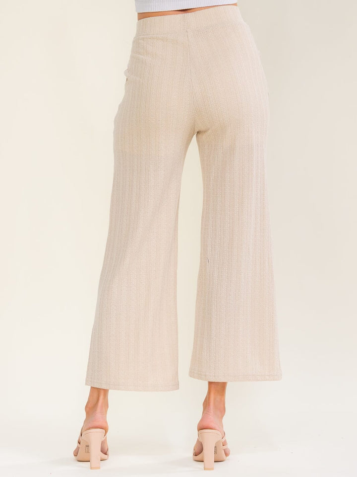 WOMEN'S ELASTIC WAIST FRONT POCKETS WIDE LEG PANTS