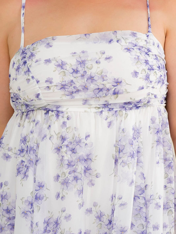 PLUS SIZE SLEEVELESS SMOCK FIT & FLARE LINING SHORTS FLORAL PRINT MINI DRESS