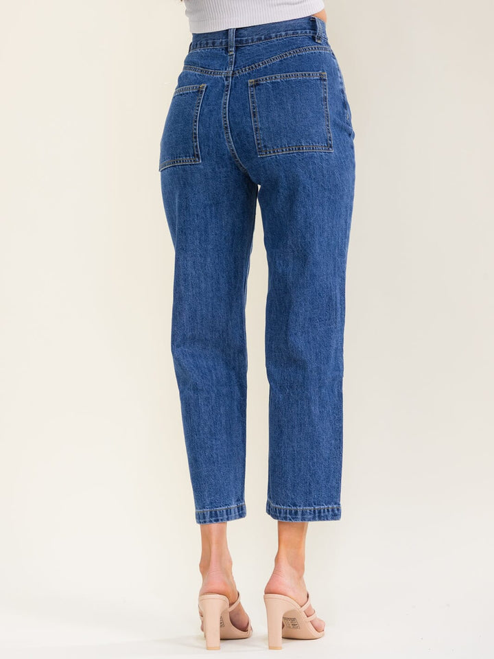 *******WOMEN'S BUTTON CLOSURE POCKETS STRAIGHT LEG DENIM PANTS