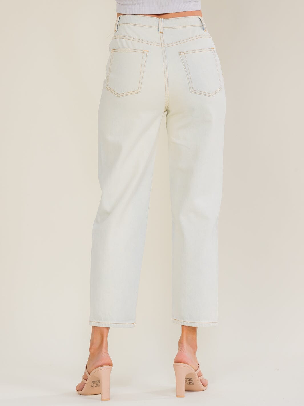 WOMEN'S BUTTON CLOSURE POCKETS STRAIGHT LEG WASHED DENIM PANTS