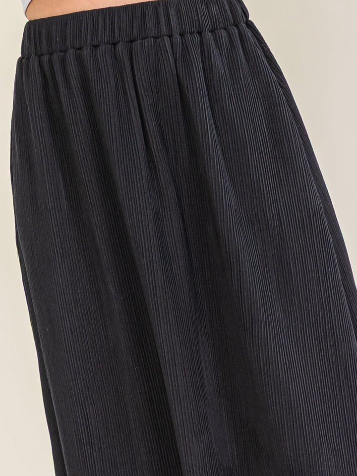 ******WOMEN'S ELASTIC WAIST POCKETS PLEATED MIDI SKIRT