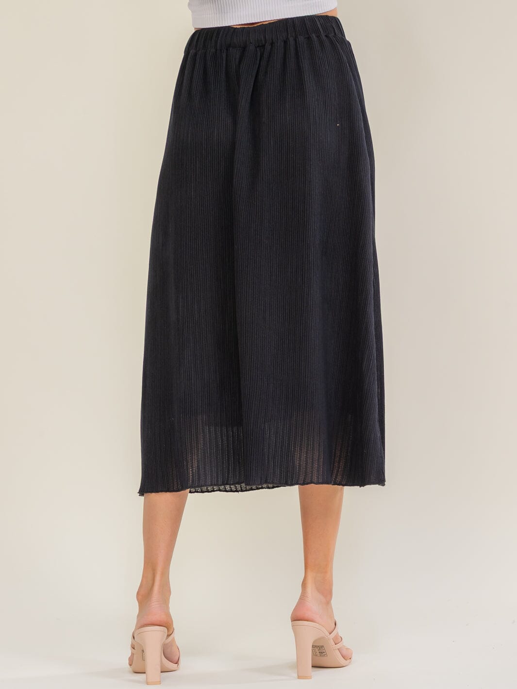 ******WOMEN'S ELASTIC WAIST POCKETS PLEATED MIDI SKIRT