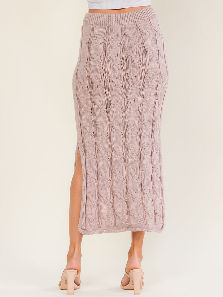 WOMEN'S ELASTIC WAIST CABLE KNIT SIDE SLIT MAXI SKIRT