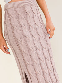 WOMEN'S ELASTIC WAIST CABLE KNIT SIDE SLIT MAXI SKIRT