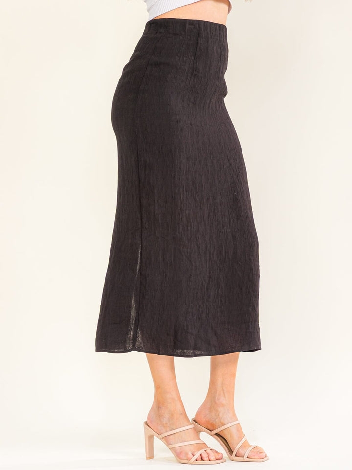 *******WOMEN'S ZIPPER CLOSURE BACK SLIT PLEATED MIDI SKIRT