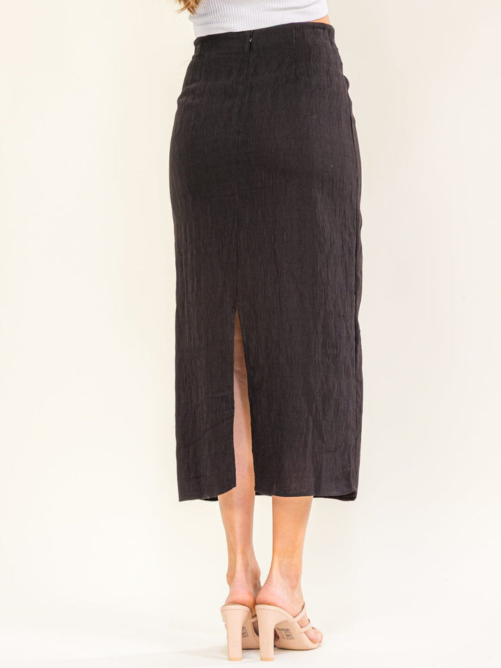 *******WOMEN'S ZIPPER CLOSURE BACK SLIT PLEATED MIDI SKIRT