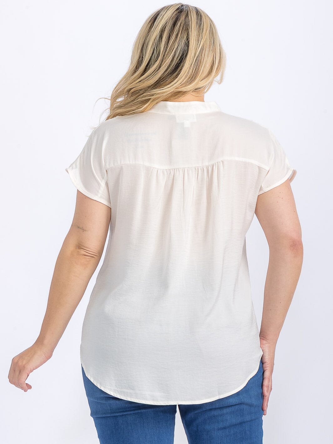 PLUS SIZE SHORT SLEEVE V-NECK HIGH-LOW BLOUSE