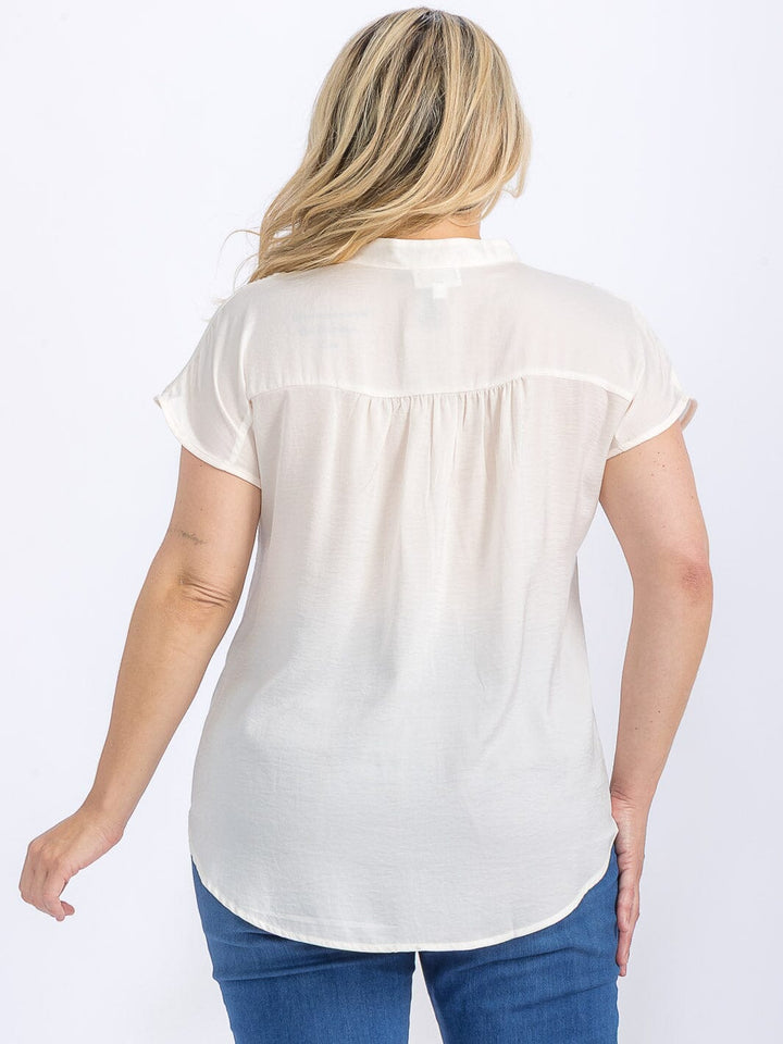 PLUS SIZE SHORT SLEEVE V-NECK HIGH-LOW BLOUSE