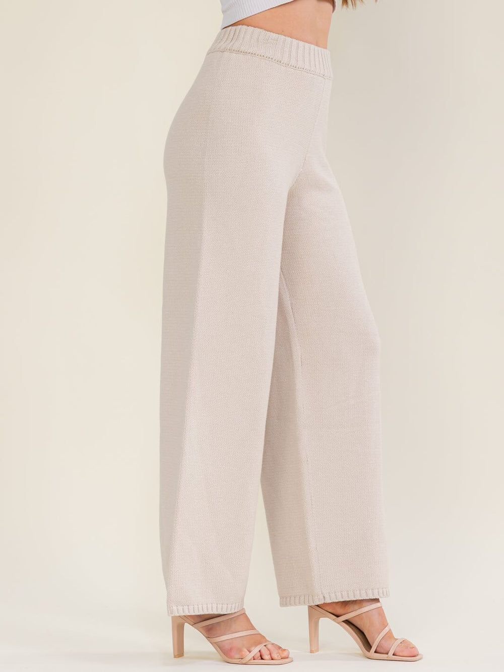 WOMEN'S ELASTIC WAIST KNIT WIDE LEG PANTS