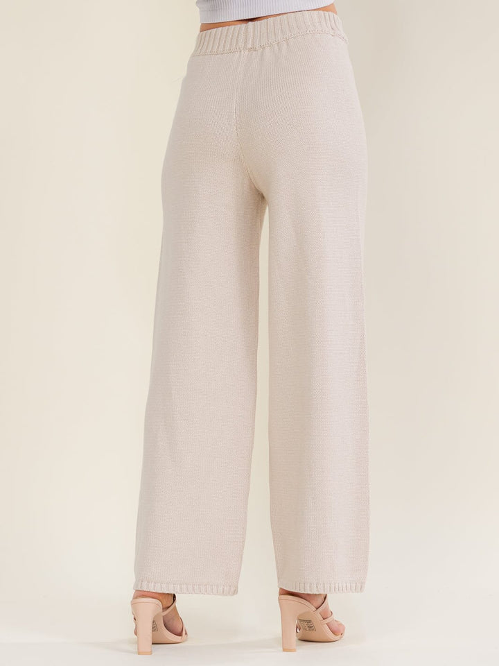 WOMEN'S ELASTIC WAIST KNIT WIDE LEG PANTS