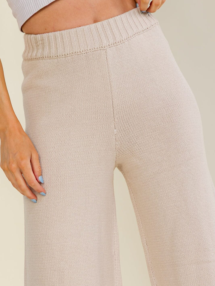 WOMEN'S ELASTIC WAIST KNIT WIDE LEG PANTS