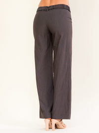 WOMEN'S BUTTON CLOSURE BELTED STRIPES STRAIGHT LEG PANTS