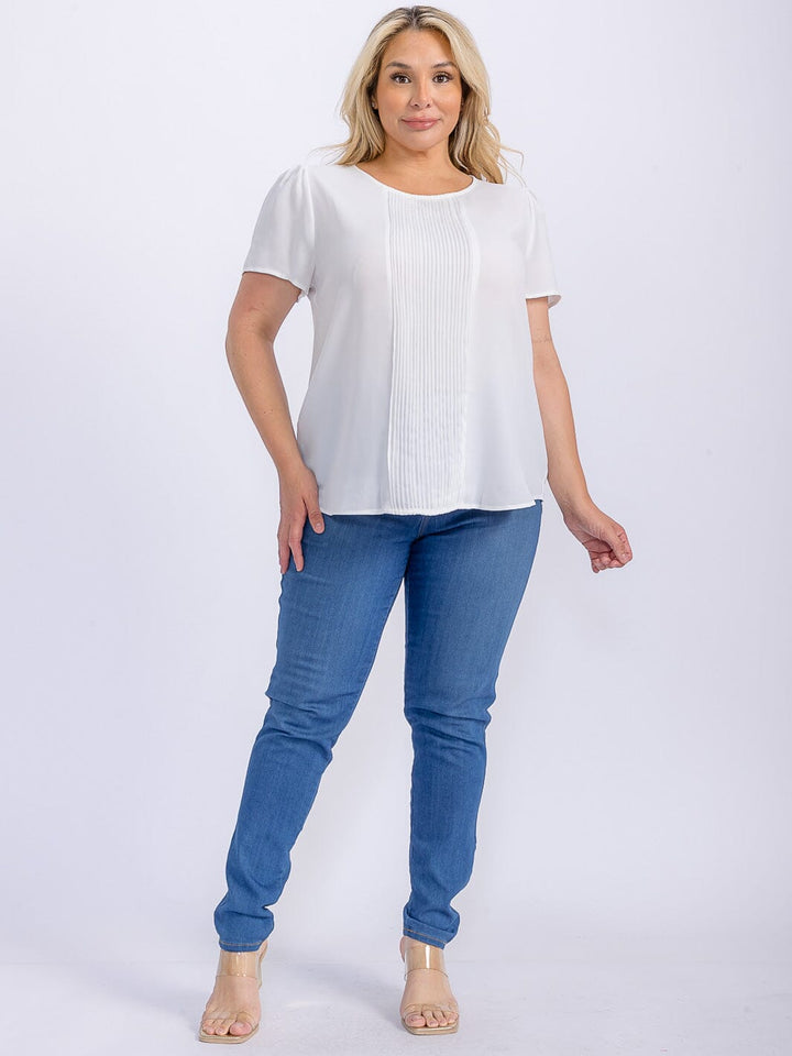 PLUS SIZE SHORT SLEEVE DETAILED BLOUSE