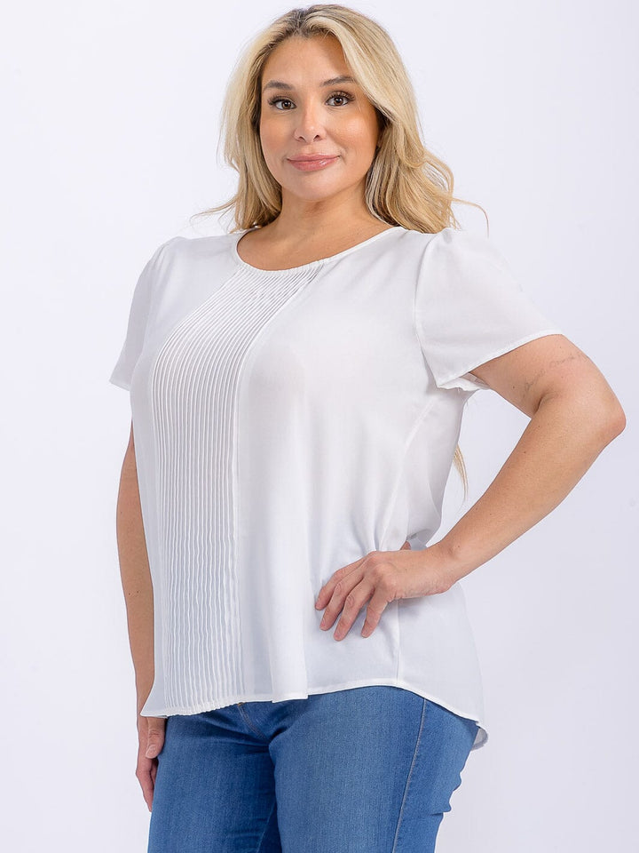PLUS SIZE SHORT SLEEVE DETAILED BLOUSE