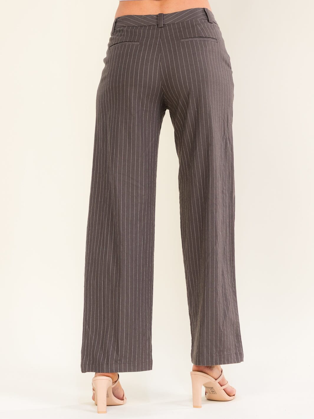 WOMEN'S BUTTON CLOSURE POCKETS STRIPES STRAIGHT LEG PANTS