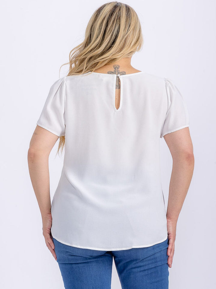 PLUS SIZE SHORT SLEEVE DETAILED BLOUSE