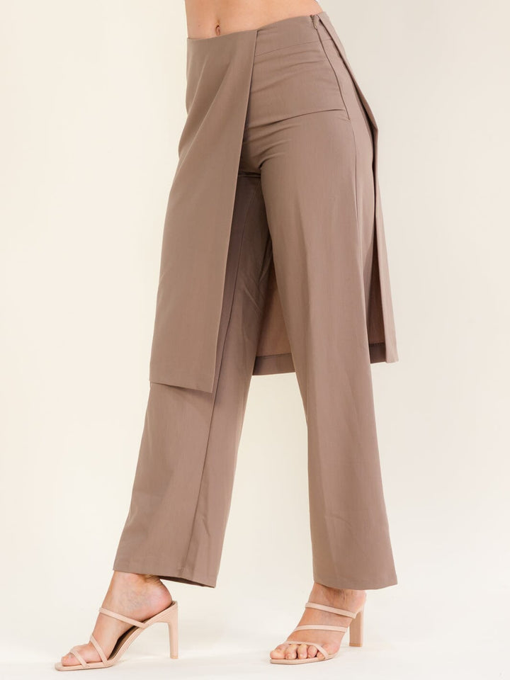 WOMEN'S ZIPPER CLOSURE SKIRT OVERLAY STRAIGHT LEG PANTS