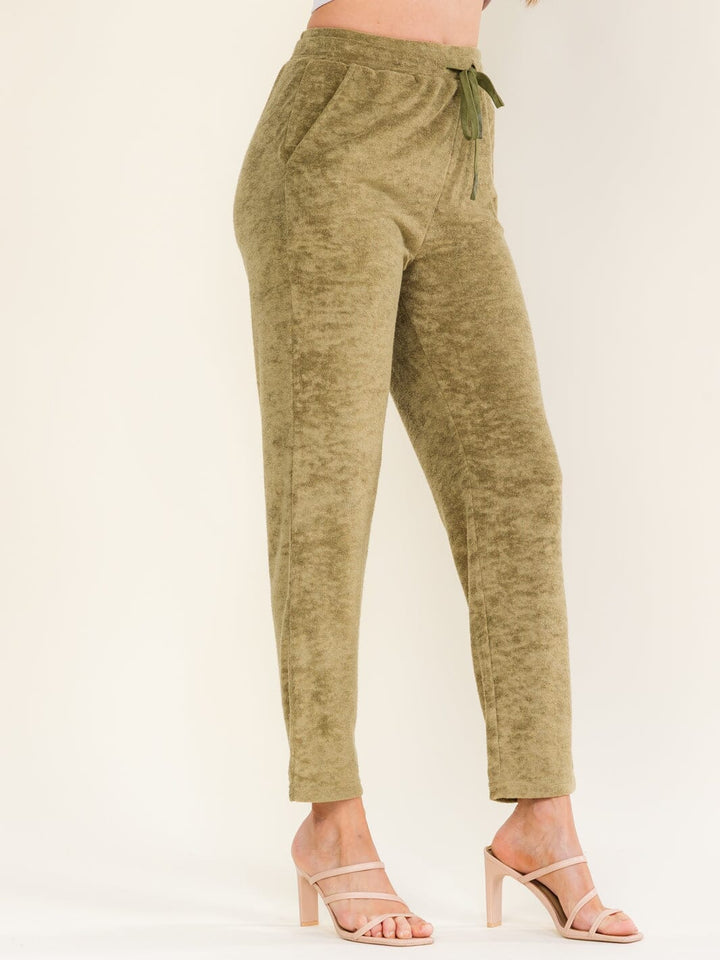 WOMEN'S ELASTIC WAIST FRONT POCKETS SKINNY LEG PANTS