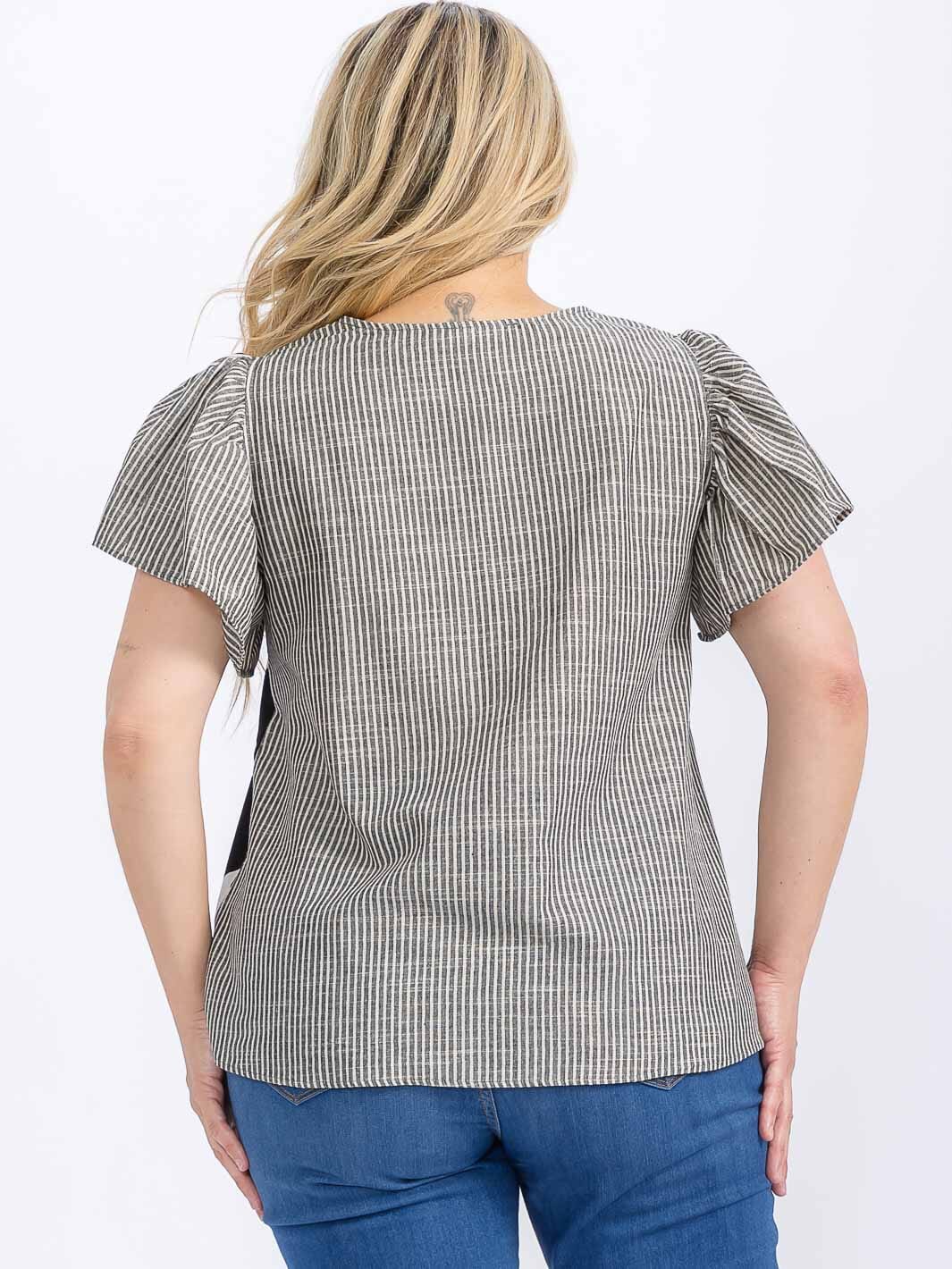 PLUS SIZE SHORT SLEEVE CONTRAST PRINTED BLOUSE